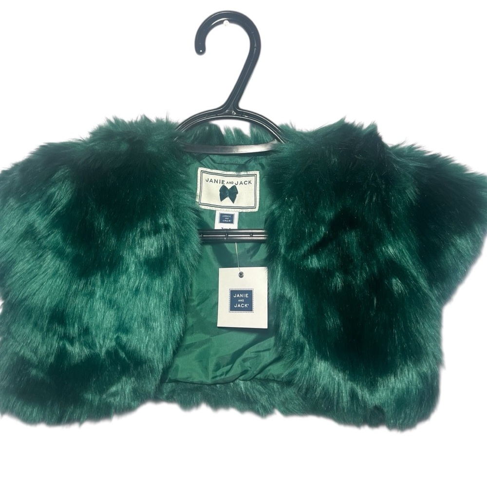Janie and Jack Girls Green FAUX FUR JACKET